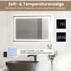 A bathroom mirror with integrated lighting and digital displays for time and temperature. Náhled obrázku produktu