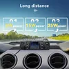 A mobile radio transceiver is mounted on a car dashboard, with a scenic background of a road and sky. Feature callouts highlight different power levels. Podgląd zdjęcia produktu