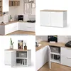 A collage of images showing a white and wood-tone corner cabinet from different angles, including close-ups of its interior and exterior. Náhled obrázku produktu