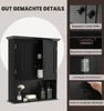 A black bathroom cabinet is shown with close-up details of its features. Podgląd zdjęcia produktu