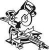 A black and white illustration of a miter saw. Voir les images du produit