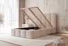 A bed with its storage compartment open, in a bedroom setting. Produktbild-Vorschau