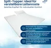 A split topper mattress with descriptive text overlays. Produktbild-Vorschau
