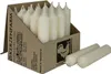 A display box of white candles with two loose candles in the foreground. Produktbild-Vorschau