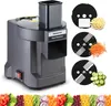 A commercial food processor with various cutting attachments and examples of cut vegetables, along with a border of chopped vegetables. Náhled obrázku produktu