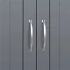 A close-up view of two silver handles on a dark gray cabinet. Podgląd zdjęcia produktu
