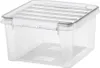 A clear, studio shot of a transparent storage box with a white lid and white clasps. Anteprima dell’immagine prodotto