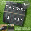 Trapezoidal metal sheets laid out on grass, with numbers indicating a set of 12, and a circle indicating 7m² coverage. Voir les images du produit