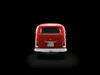 Rear view of a red toy Volkswagen T2 van against a black background. Produktbild-Vorschau