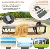 A collage of images showing a lounge chair on a beach, a swimming pool, and a house, with a close-up of the lounge chair and its features. Náhled obrázku produktu