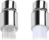 Two chrome-plated faucet aerators are shown side-by-side against a white background. The aerator on the left shows its internal structure with multiple thin metal tubes, while the aerator on the right shows water flowing out in a fine spray. Náhled obrázku produktu