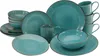 A collection of teal-colored ceramic dishes and mugs are neatly arranged on a white background. Produktbild-Vorschau