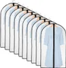A row of garment bags, each containing a light blue dress on a hanger. Produktbild-Vorschau