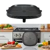 A top-down view of a square grill pan on a white background, and a second image showing the grill pan on a stovetop with food. Produktbild-Vorschau