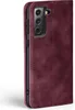 A close-up side view of a burgundy flip phone case for a Samsung Galaxy S24. Produktbild-Vorschau