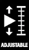 A graphic illustrating an adjustable feature with a scale and arrows, accompanied by the word 'ADJUSTABLE'. Produktbild-Vorschau