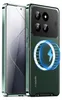 A green smartphone case with a magnetic charging indicator is shown next to a smartphone. Produktbild-Vorschau