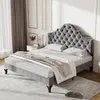 A gray velvet bed with a tufted headboard is shown in a bedroom setting. Produktbild-Vorschau