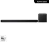 A soundbar and subwoofer are displayed against a white background. Produktbild-Vorschau