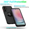 A black phone case with a ring holder is shown next to a smartphone. Produktbild-Vorschau
