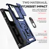 A disassembled blue phone case with a ring holder and descriptive text. Produktbild-Vorschau