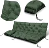 A green tufted cushion set for a garden bench or swing, shown from multiple angles. Náhled obrázku produktu