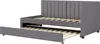 A gray upholstered daybed with a pull-out trundle bed is shown against a white background. Náhľad obrázku produktu