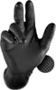 A black nitrile glove with a textured grip is shown against a white background. Produktbild-Vorschau