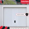 A white garage door with a black handle and a security badge. Produktbild-Vorschau