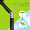 Close-up of an umbrella pole with text and diagrams illustrating its tilt adjustment feature. Voir les images du produit