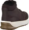 A rear view of a brown leather boot with a white sole. Voir les images du produit