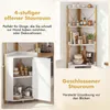 A split image showing a corner shelving unit with both open and closed storage sections, presented in a kitchen setting. Náhled obrázku produktu