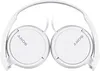 A pair of white Sony headphones folded in half, viewed from above. Podgląd zdjęcia produktu