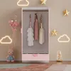 A child's wardrobe with clothes hanging inside, decorated with balloons, clouds, and stars. Anteprima dell’immagine prodotto