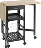 A kitchen trolley with a drop-leaf table, a drawer, a tray, and a wine rack, shown against a white background. Produktbild-Vorschau