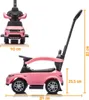 A pink ride-on car with dimensions indicated by text overlays. Anteprima dell’immagine prodotto