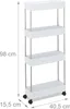 A white four-tier rolling trolley with dimensions indicated by measurement lines and text. Produktbild-Vorschau