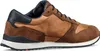 A side view of a brown and navy blue sneaker. Produktbild-Vorschau