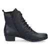 A black leather boot shown from the side. Voir les images du produit