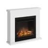 A white electric fireplace with a digital display and faux logs. Produktbild-Vorschau