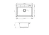 Technical drawing of a sink with dimensions. Produktbild-Vorschau