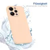 A peach-colored phone case is shown with water splashing around it. Produktbild-Vorschau
