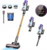 A collection of vacuum cleaner parts and accessories, including the main vacuum cleaner unit, extra battery packs, and filters, arranged on a white background. Produktbild-Vorschau