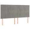 A gray upholstered headboard with wooden legs against a white background. Produktbild-Vorschau
