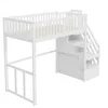 A white loft bed with stairs and storage is shown against a white background. Náhled obrázku produktu