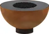 A close-up studio shot of a round, rusty-looking fire pit with a black grill insert. Náhľad obrázku produktu