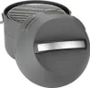 A gray portable gas grill with the lid open, showing the grill grate. Produktbild-Vorschau