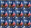 A collage of twelve cans of Brit Premium By Nature dog food, beef and tripe flavor. Produktbild-Vorschau