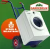 A hand truck carrying a washing machine, with promotional text and a logo. Anteprima dell’immagine prodotto