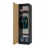 An open wardrobe with clothes hanging inside and folded clothes on a shelf. Náhled obrázku produktu